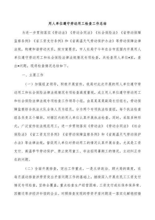 用人单位遵守劳动用工检查工作总结.docx