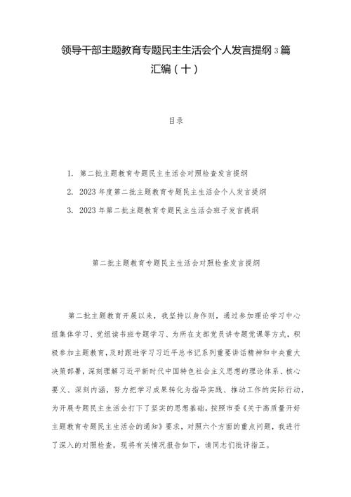 领导干部主题教育专题民主生活会个人发言提纲3篇汇编（十）.docx