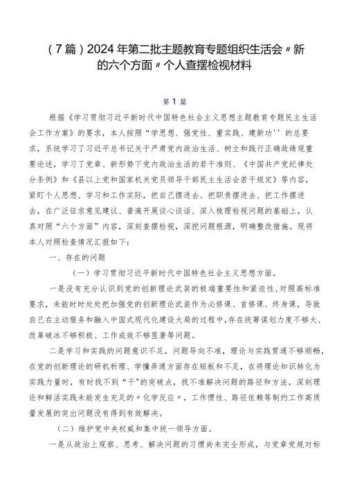 （7篇）2024年第二批集中教育专题组织生活会“新的六个方面”个人查摆检视材料.docx