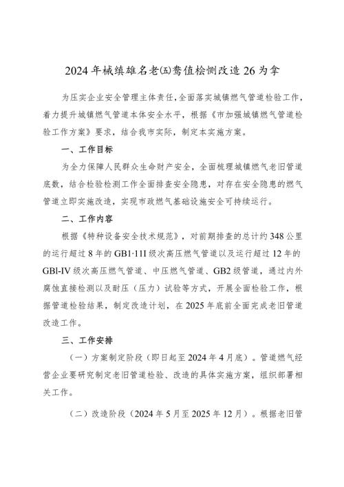2024年城镇燃气老旧管道检测改造工作方案(1).docx