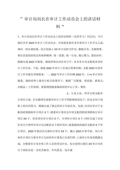审计局局长在审计工作动员会上的讲话材料.docx