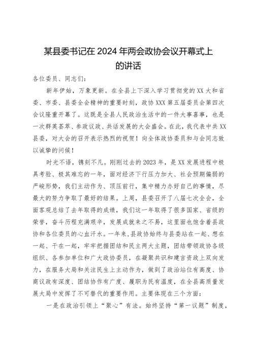 某县委书记在2024年两会政协会议开幕式上的讲话(1).docx