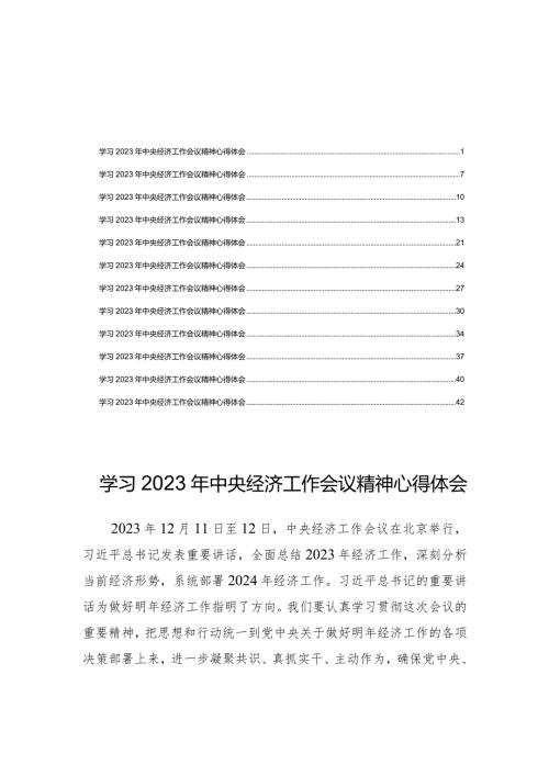 2023年中央经济工作会议精神心得体会感悟【12篇】.docx