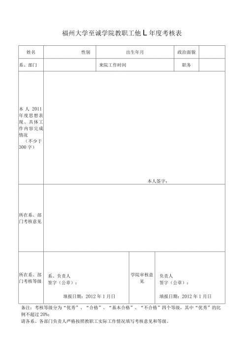 福州大学至诚学院教职工考核表.docx