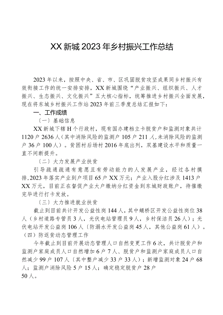 XX新城2023年乡村振兴工作总结.docx_第1页