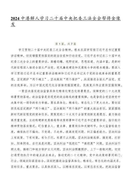 2024深入学习二十中央纪委三次全会精神交流发言稿及心得体会.docx