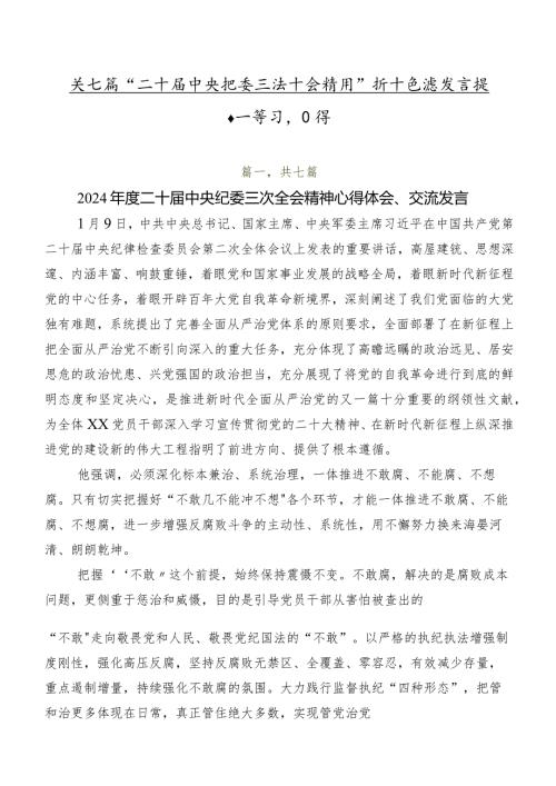 共七篇“二十中央纪委三次全会精神”研讨交流发言提纲及学习心得.docx
