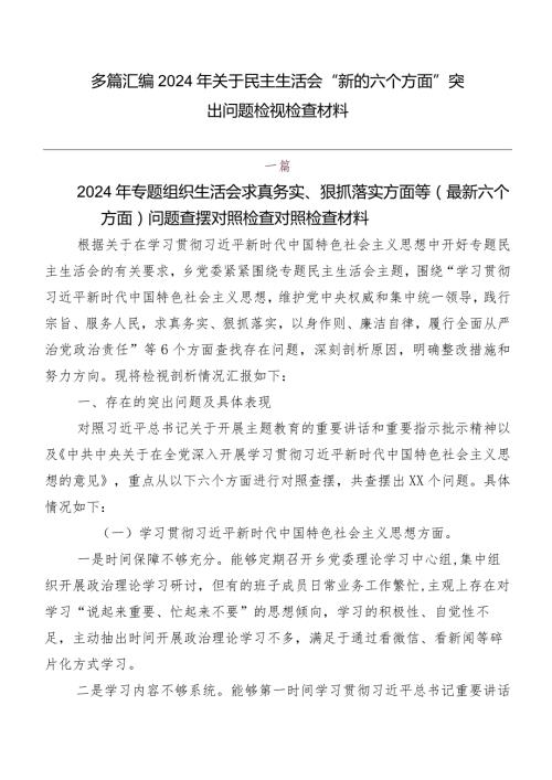 多篇汇编2024年关于民主生活会“新的六个方面”突出问题检视检查材料.docx
