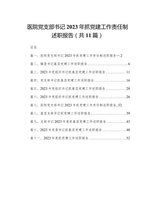 （11篇）医院党支部书记2023抓党建工作责任制述职报告范文.docx
