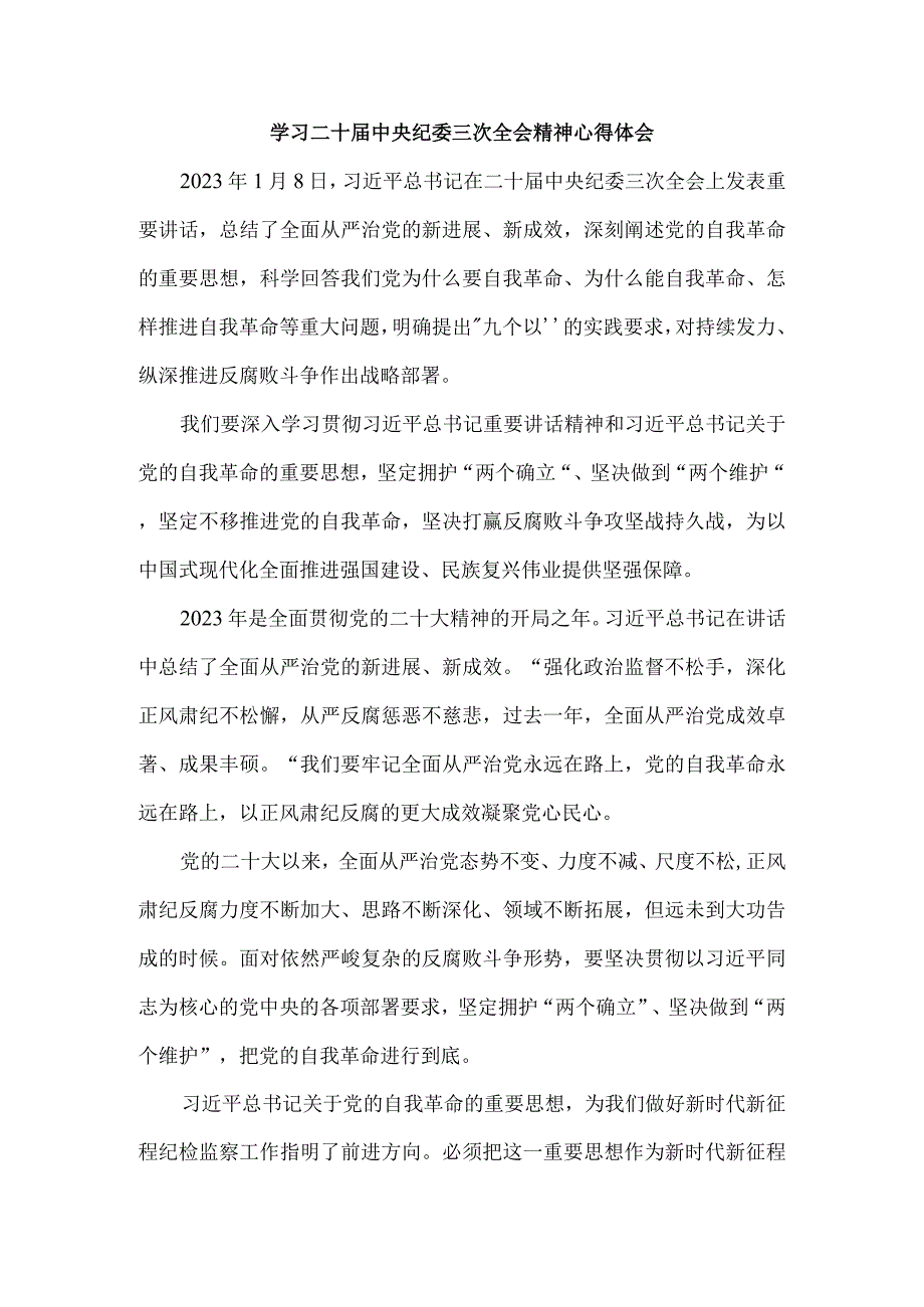 学习二十中央纪委三次全会精神心得体会四.docx_第1页