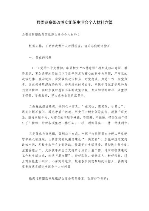 县委巡察整改落实组织生活会个人材料六篇.docx