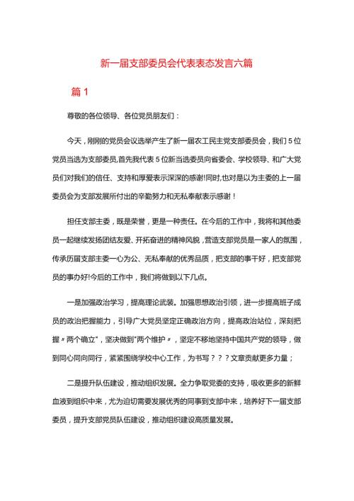 新一支部委员会代表表态发言六篇.docx