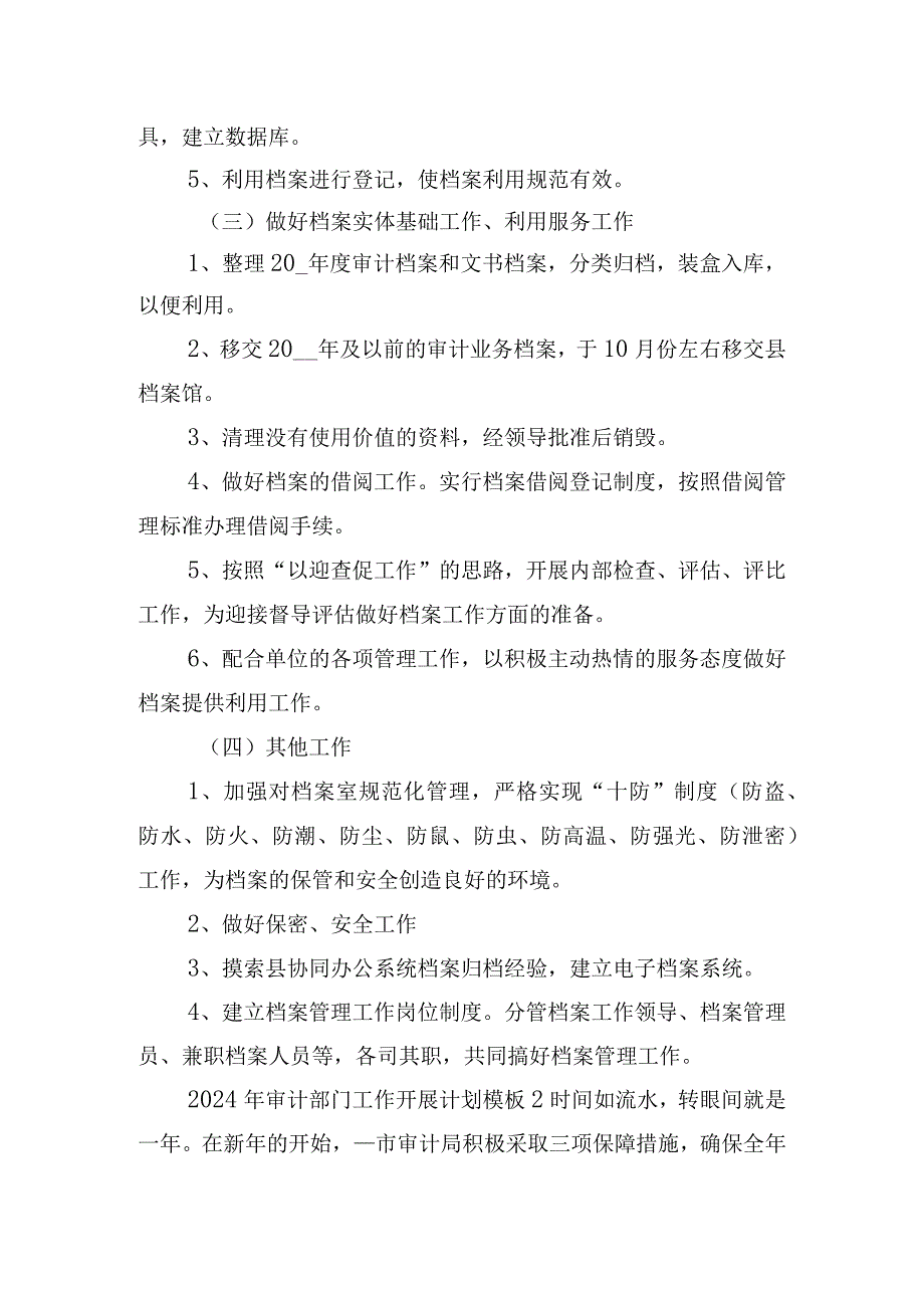 2024年审计部门工作开展计划模板五篇.docx_第2页