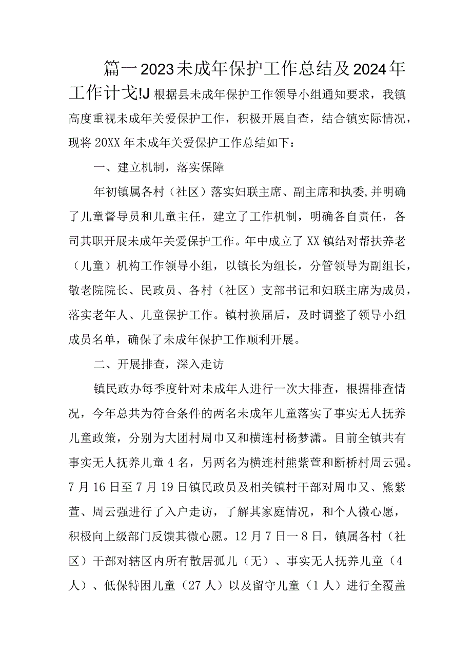 2023未成年保护工作总结及2024年工作计划.docx_第1页