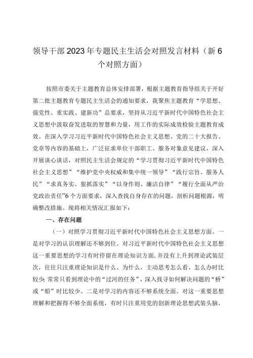 2篇党组书记领导干部20232024年专题民主（组织）生活会班子成员个人对照发言材料（新6个对照方面）.docx