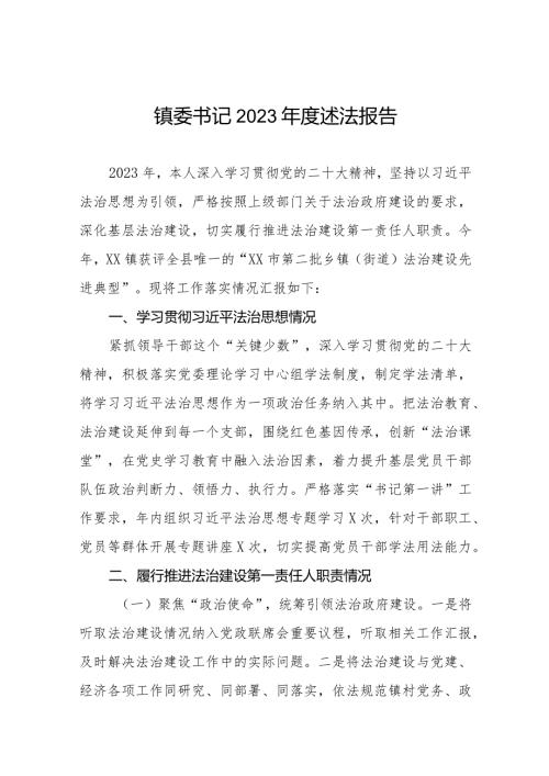 镇委书记2023述法报告八篇.docx