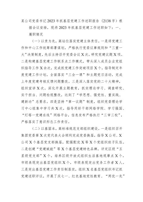 国企党委书记2023年抓基层党建工作述职报告.docx