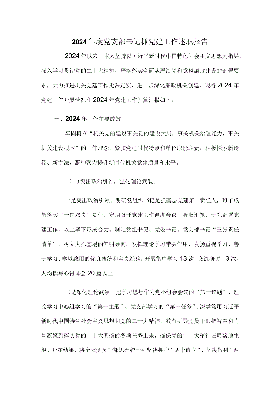 2024党支部书记抓党建工作述职报告.docx_第1页