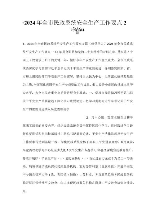 2024年全市民政系统安全生产工作要点2篇.docx