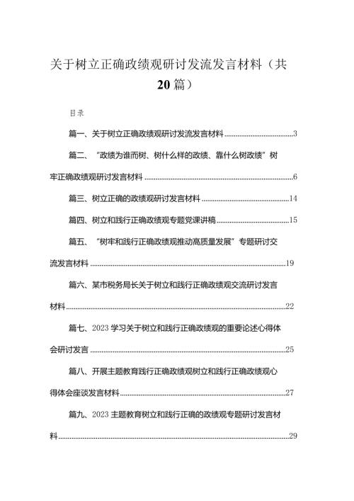 关于树立正确政绩观研讨发流发言材料20篇供参考(1).docx