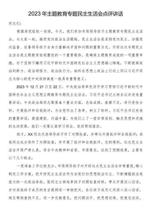 2023年主题教育专题民主生活会点评讲话.docx