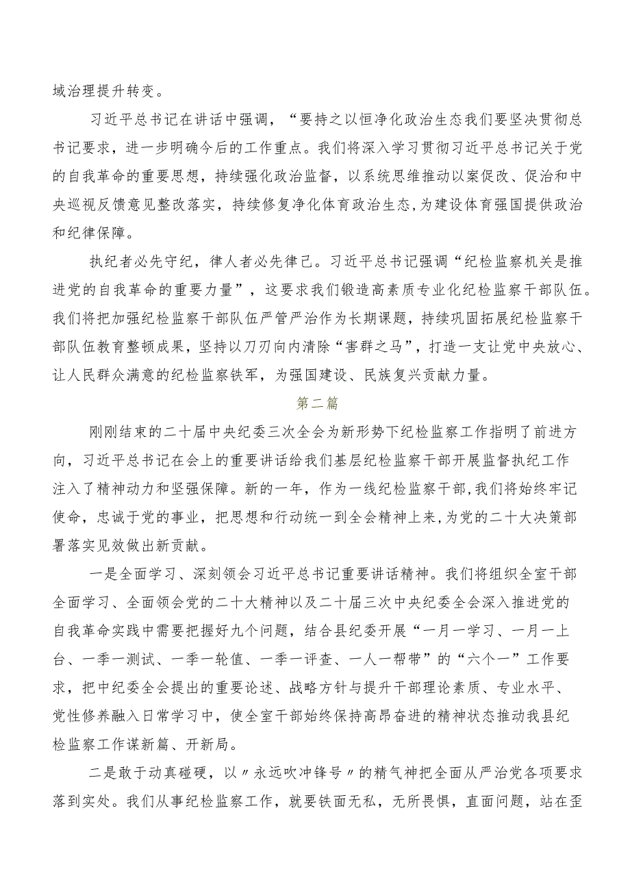 共10篇在深入学习贯彻二十中央纪委三次全会精神的交流发言材料、心得体会.docx_第3页