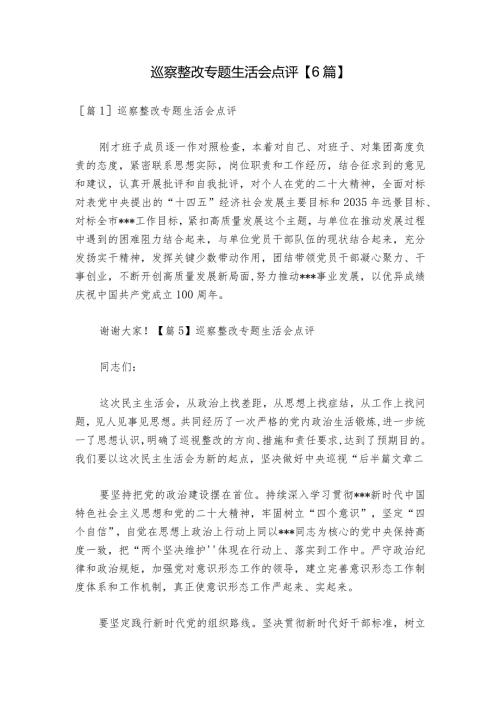 巡察整改专题生活会点评【6篇】1.docx