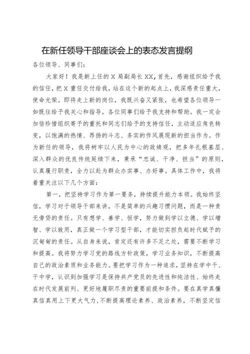 在新任领导干部座谈会上的表态发言提纲(2).docx