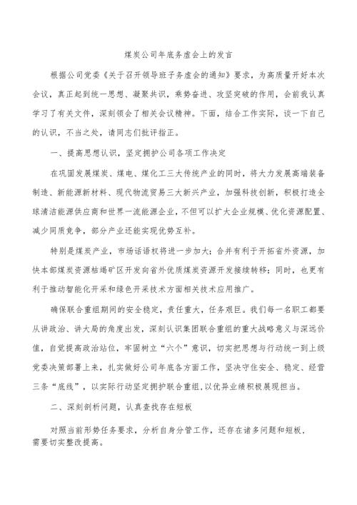 煤炭公司年底务虚会上的发言.docx