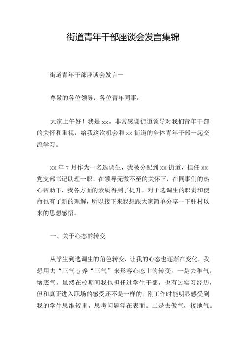 街道青年干部座谈会发言集锦.docx