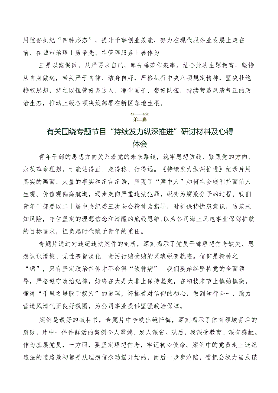 10篇汇编2024集体学习《持续发力 纵深推进》研讨发言.docx_第3页