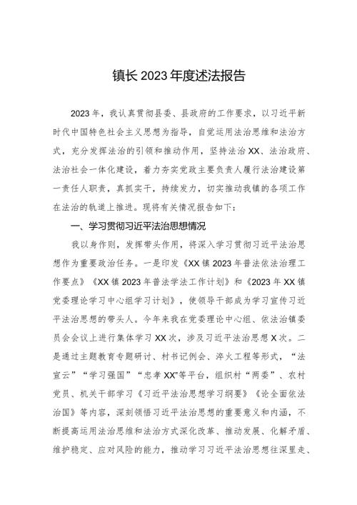 镇长2023述法报告三篇.docx