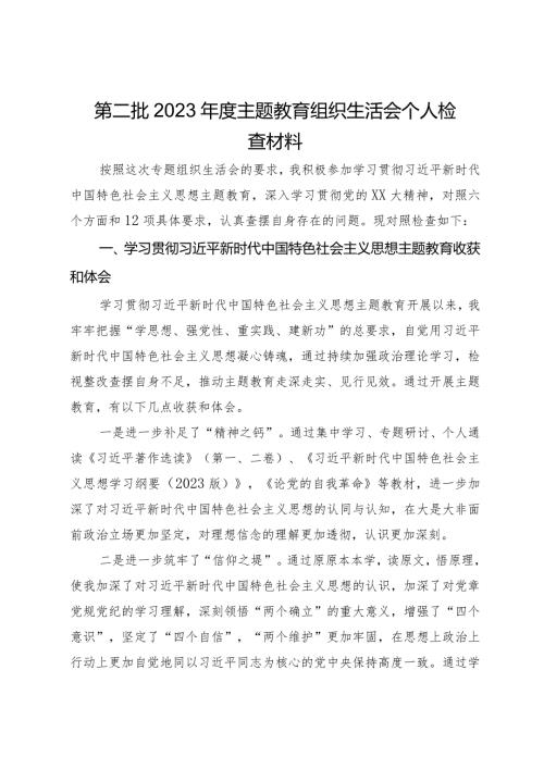 第二批2023主题教育组织生活会个人检查材料.docx