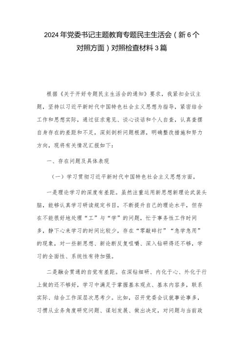 2024年党委书记主题教育专题民主生活会（新6个对照方面）对照检查材料3篇.docx