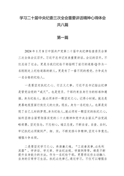 学习二十中央纪委三次全会重要讲话精神心得体会共八篇.docx