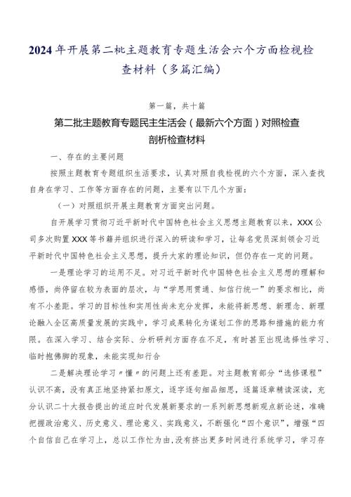 2024年开展第二批集中教育专题生活会六个方面检视检查材料（多篇汇编）.docx