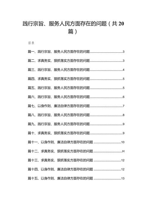 2024践行宗旨、服务人民方面存在的问题精选(20篇).docx