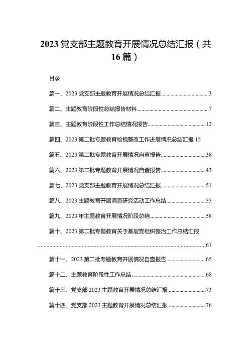 党支部专题教育开展情况总结汇报范文16篇（精编版）.docx
