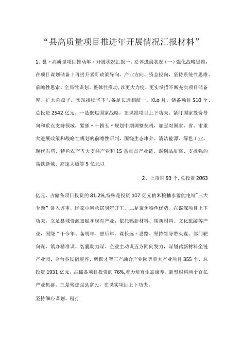 县高质量项目推进年开展情况汇报材料.docx