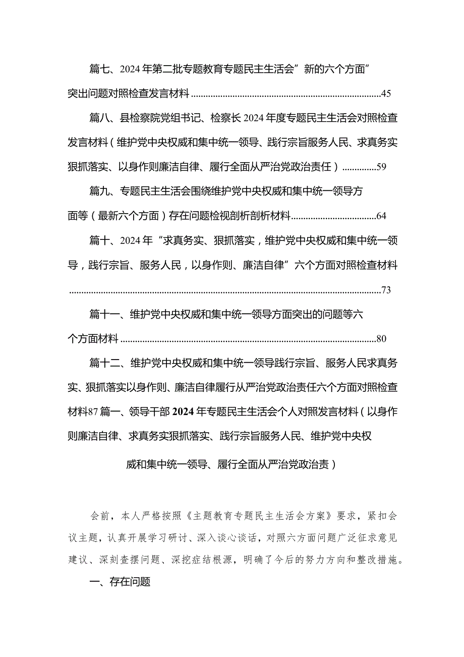 领导干部2024年专题民主生活会个人对照发言材料（以身作则廉洁自律、求真务实狠抓落实、践行宗旨服务人民、维护党中央权威和集中统一领导、.docx_第2页