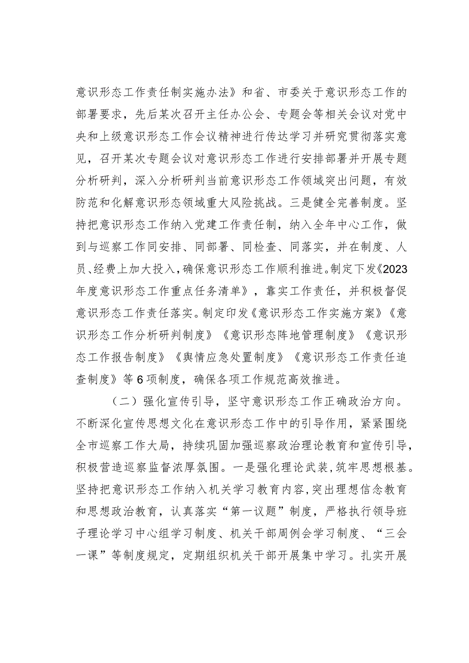某某市委巡察办2023意识形态工作情况的总结报告(1).docx_第2页