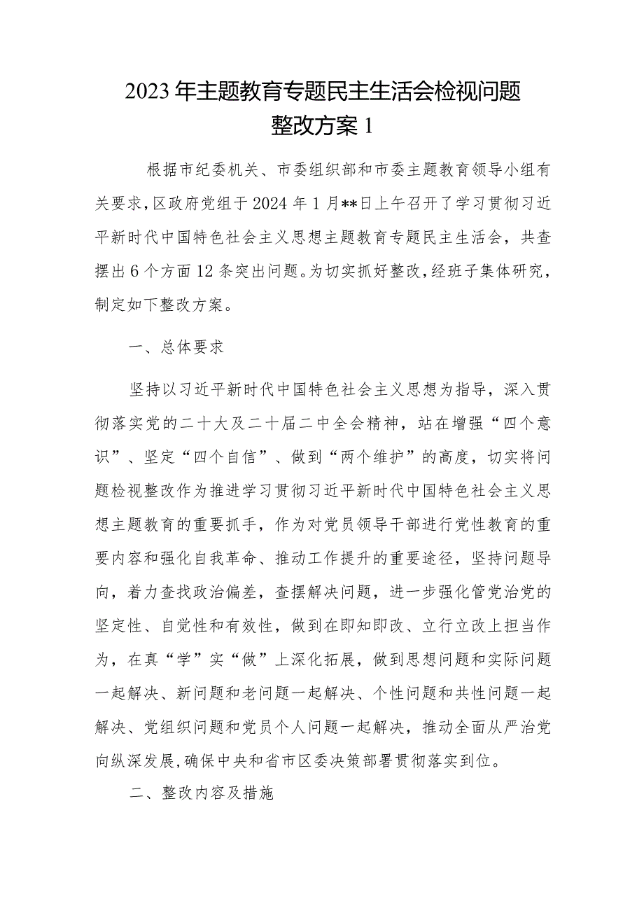 区政府党组20232024以学铸魂、以学增智、以学正风、以学促干专题民主生活会检视问题整改方案.docx_第2页