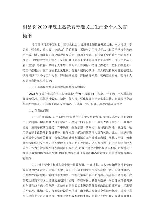 副县长2023主题教育专题民主生活会个人发言提纲.docx
