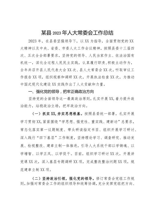 某县2023年人大常委会工作总结报告(2).docx