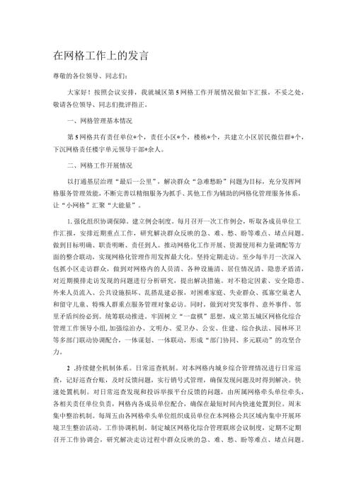 在网格工作上的发言.docx