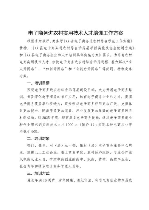 电子商务进农村实用技术人才培训工作方案(2).docx