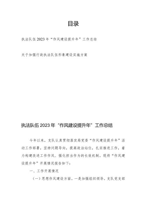 执法队伍2023年“作风建设提升年”工作总结、关于加强行政执法队伍形象建设实施方案.docx