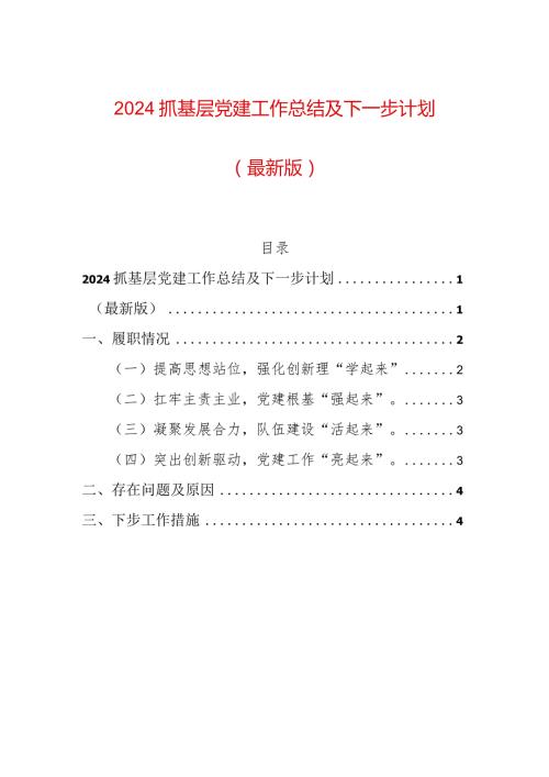 2024抓基层党建工作总结及下一步计划.docx