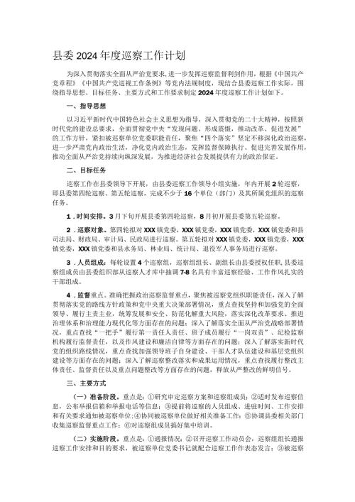 县委2024巡察工作计划.docx