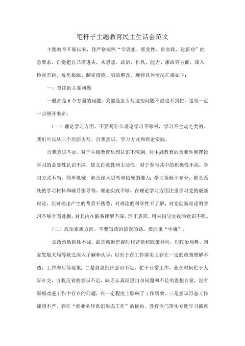 笔杆子主题教育民主生活会范文.docx